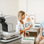 An optometrist explaining about vision to a woman