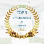 Top 3 Optometrist Award against a faded background of Eyecare Kids optometry's premises
